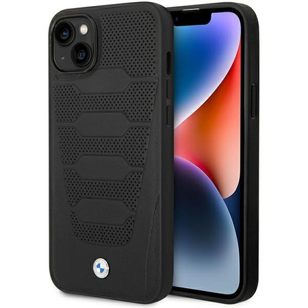 Etui BMW BMHCP14S22RPSK na iPhone 14 - czarne Leather Seats Pattern