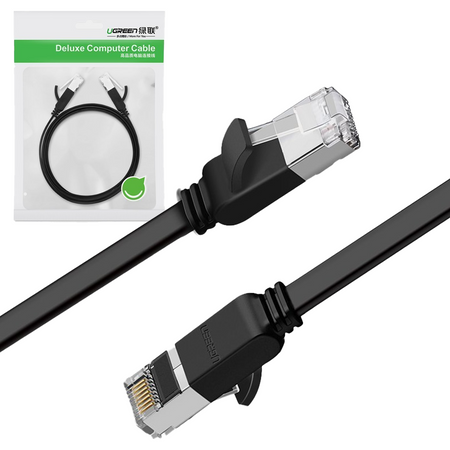 Ugreen płaski kabel przewód internetowy sieciowy Ethernet patchcord RJ45 Cat 6 UTP 1000 Mbps 0,5 m czarny (50183)