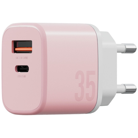 Ładowarka sieciowa Bazic GoPort Velox Kit USB-C/USB-A GaN 35W z kablem różowy