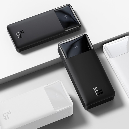 Baseus Bipow powerbank z szybkim ładowaniem 20000mAh 15W biały (Overseas Edition) + kabel USB-A - Micro USB 0.25m biały (PPBD050102)