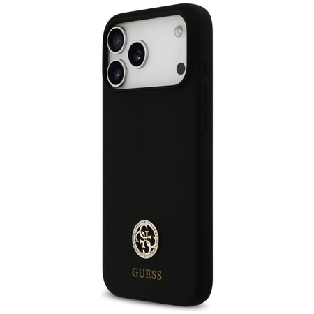 Etui Guess Silicone Logo Strass 4G MagSafe do iPhone 17 Pro Max czarny