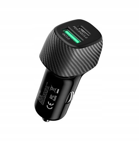 INNOSTYLE POWER ON MOCNA SZYBKA ŁADOWARKA SAMOCHODOWA DO TELEFONU 2X USB USB-C 38W CZARNA
