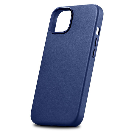 iCarer Case Leather pokrowiec etui z naturalnej skóry do iPhone 14 niebieski (WMI14220705-BU) (kompatybilne z MagSafe)