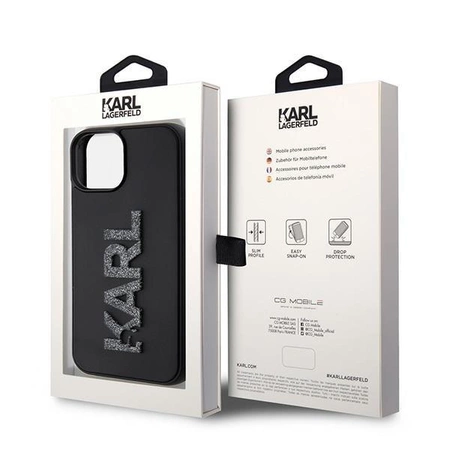 Etui Karl Lagerfeld 3D Rubber Glitter Logo na iPhone 15 Plus - czarne