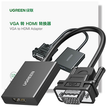 Ugreen kabel przewód adapter VGA (męski) - HDMI (żeński) 0.15m czarny (CM513)