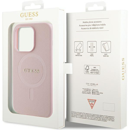 Etui Guess GUHMP14XPSAHMCP na iPhone 14 Pro Max - różowe Saffiano MagSafe