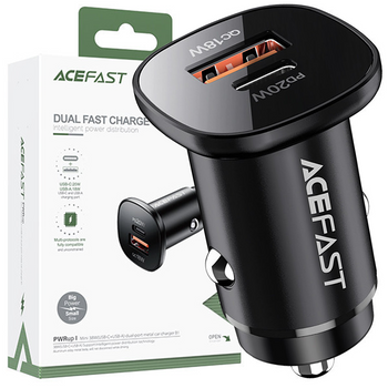 Acefast ładowarka samochodowa 38W USB Typ C / USB, PPS, Power Delivery, Quick Charge 3.0, AFC, FCP czarny (B1 black)