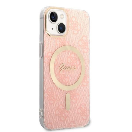 Guess zestaw ładowarka MagSafe + etui do iPhone 14 6,1" różowe 4G Print (GUBPP14SHMEACSK)