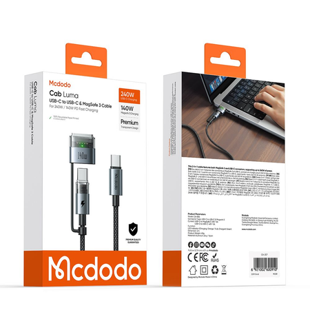 MCDODO KABEL USB-C 240W MAGSAFE 3 140W 2W1 SZYBKIE ŁADOWANIE DO MACBOOK 2M