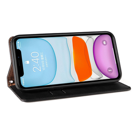 Magnet Strap Case etui do Samsung Galaxy A12 5G pokrowiec portfel + mini smycz zawieszka czarny