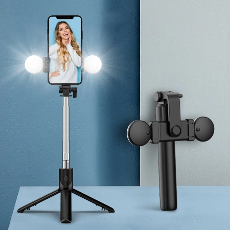 HURTEL SELFIE STICK TEELESKOPOWY TRIPOD Z OKRĄGŁĄ LAMPĄ DO TELEFONÓW 0.71M