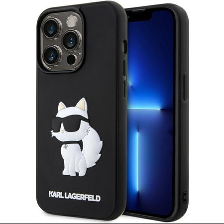 Etui Karl Lagerfeld KLHCP14L3DRKHNK na iPhone 14 Pro - czarne Rubber Choupette 3D