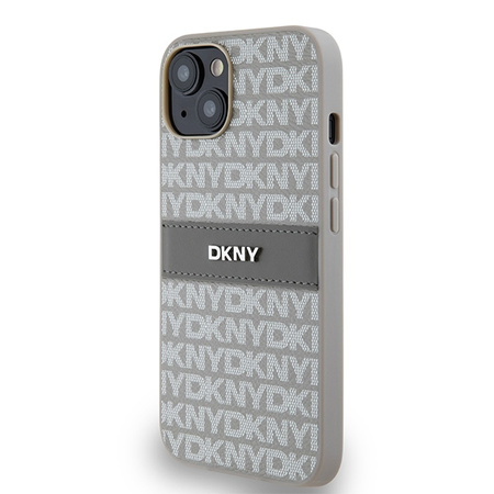 DKNY ETUI HARDCASE DO IPHONE 14 15 136.1 LEATHER MONO STRIPE & METAL LOGO