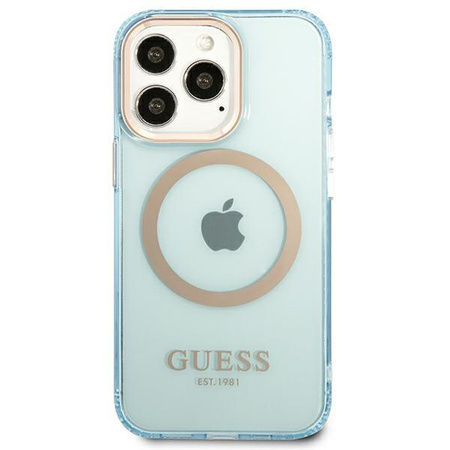 Guess GUHMP13XHTCMB iPhone 13 Pro Max 6,7" niebieski/blue hard case Gold Outline Translucent MagSafe