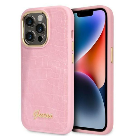 Guess GUHCP14LHGCRHP iPhone 14 Pro 6,1" różowy/pink hardcase Croco Collection