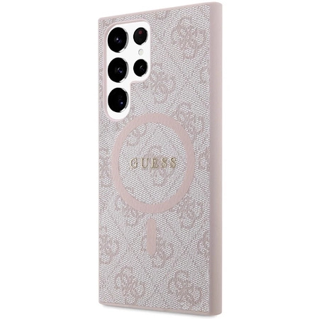Etui Guess 4G Collection Leather Metal Logo MagSafe na Samsung Galaxy S24 Ultra - różowe