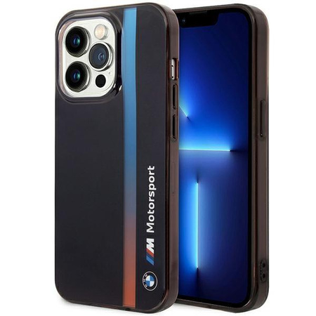 Etui BMW BMHCP14L22HVGV na iPhone 14 Pro - czarne IML Tricolor Stripe