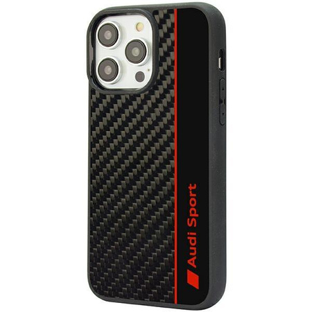 Etui Audi Carbon Fiber Stripe na iPhone 14 Pro - czarne AUS-TPUPCIP14P-R8/D1-BK
