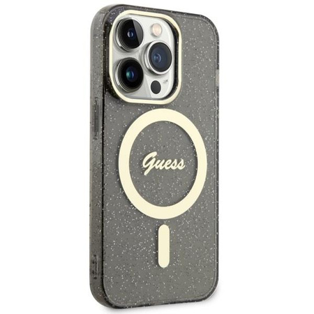 Etui Guess GUHMP14XHCMCGK na iPhone 14 Pro Max 6.7" - czarne Glitter Gold MagSafe
