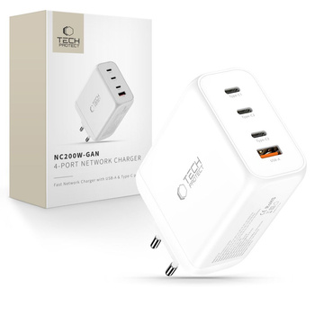 TECH-PROTECT NC200W-GAN 4-PORT NETWORK CHARGER PD 200W / QC3.0 WHITE