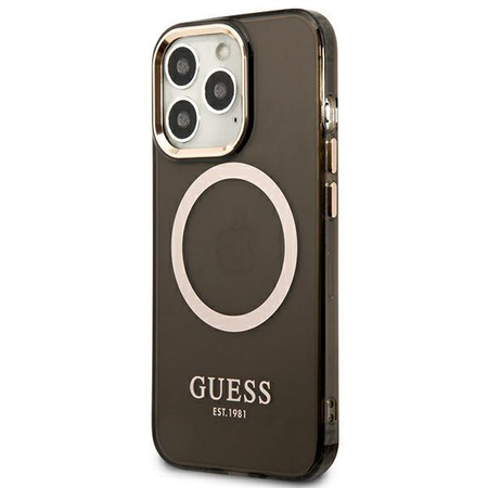 Guess GUHMP13LHTCMK iPhone 13 Pro / 13 6,1" czarny/black hard case Gold Outline Translucent MagSafe