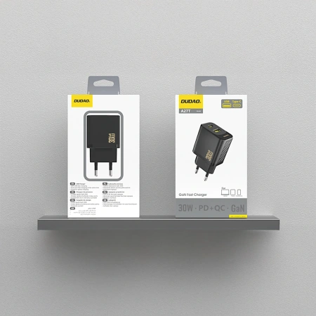 Ładowarka sieciowa Dudao A27TEU PD 30W GaN USB-A USB-C - czarna