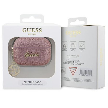 Etui Guess GUAP2GLGSHP na AirPods Pro 2 cover - różowe Glitter Flake 4G Charm