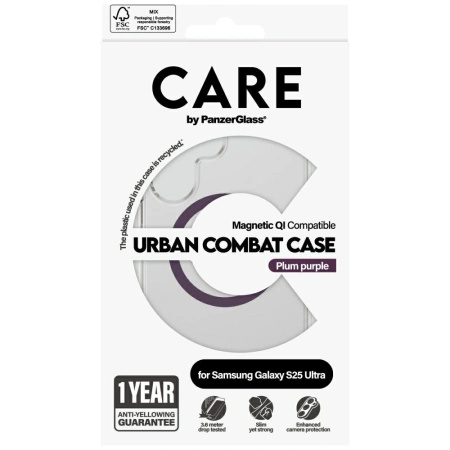 Etui CARE by PanzerGlass Flagship Urban Combat Purple QI do Samsung Galaxy S25 Ultra - przezroczysty