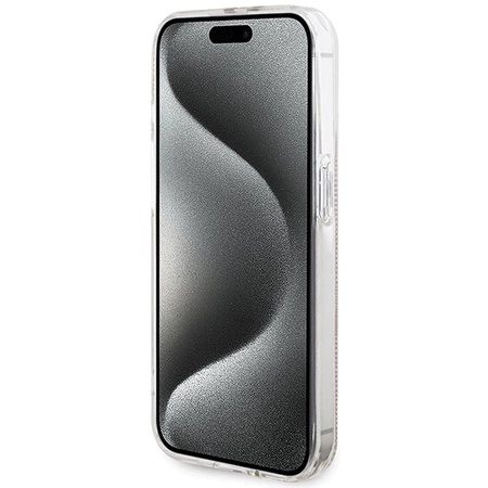 Etui Guess IML 4G Gold Stripe na iPhone 15 Pro - różowe