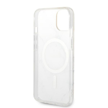 Guess zestaw ładowarka MagSafe + etui do iPhone 14 Plus 6,7" białe Marble (GUBPP14MHMEACSH)