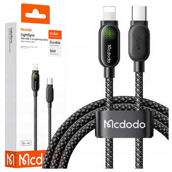MCDODO KABEL USB-C LIGHTNING SZYBKIE ŁADOWANIE PD 36W 1M LED CZARNY