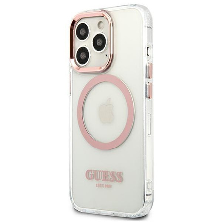 Guess GUHMP13LHTRMP iPhone 13 Pro / 13 6,1" różowy/pink hard case Metal Outline Magsafe