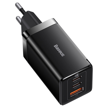 Szybka ładowarka sieciowa GaN 2xUSB C 1xUSB 65W Baseus GaN5 Pro + kabel USB C - USB C 100W - czarna