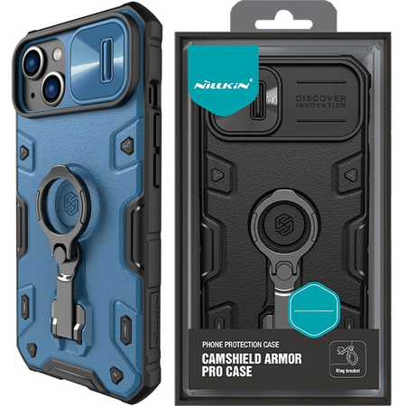 Nillkin CamShield Armor Pro Case etui iPhone 14 Plus pancerny pokrowiec z osłoną na aparat ring podstawka niebieskie