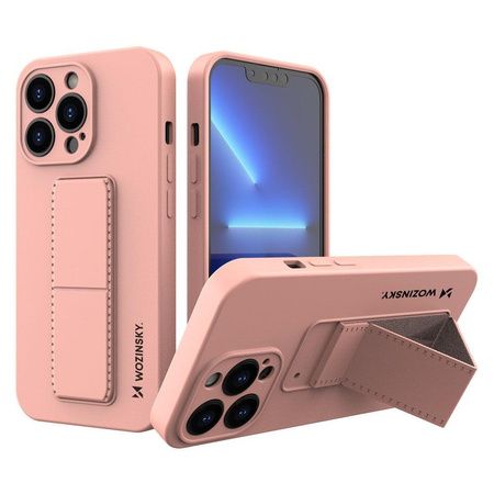 Wozinsky Kickstand Case silikonowe etui z podstawką iPhone 13 mini różowe