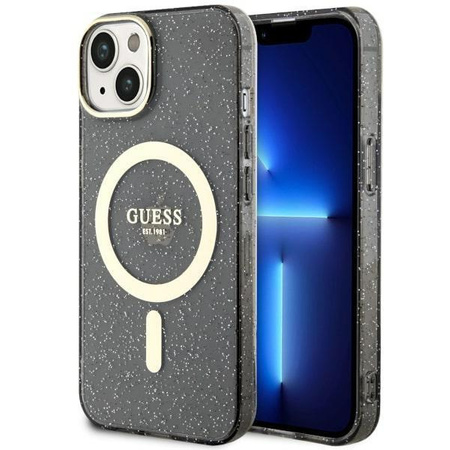 Etui Guess GUHMP14SHCMCGK na iPhone 14 - czarne Glitter Gold MagSafe