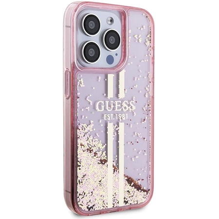 Etui Guess Liquid Glitter Gold Stripes na iPhone 15 Pro - różowe