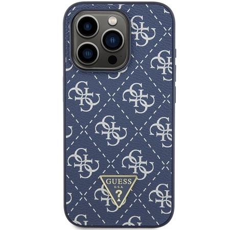 Etui Guess 4G Triangle Metal Logo na iPhone 15 Pro - niebieskie