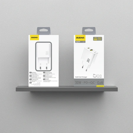 Ładowarka sieciowa Dudao A27TEU PD 30W GaN USB-A USB-C - biała