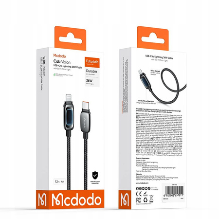 MCDODO KABEL USB-C LIGHTNING SZYBKIE ŁADOWANIE DO IPHONE PD 36W CZARNY 1M