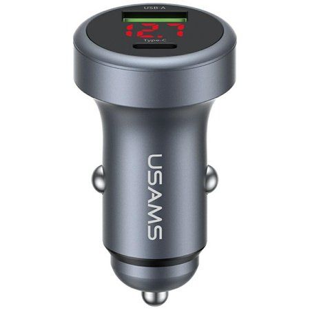 Ładowarka samochodowa USAMS CC327        Aluminium 45W USB-A USB-C tarnish