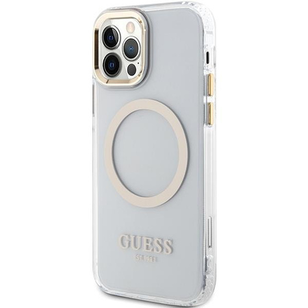 Etui Guess GUHMP12MHTRMD na iPhone 12 / iPhone 12 Pro - złote Metal Outline Magsafe