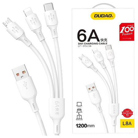 Kabel Dudao L8A-3in1 USB-A - USB-C / micro USB / Lightning 480Mb/s 1.2m - biały