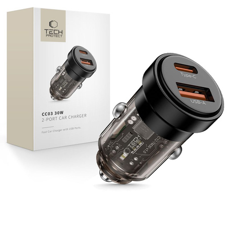 TECH-PROTECT ŁADOWARKA SAMOCHODOWA 2-PORTOWA PD30W QC3.0 DO TELEFONÓW