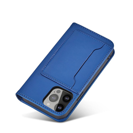 Magnet Card Case etui iPhone 14 Pro pokrowiec z klapką portfel podstawka niebieskie