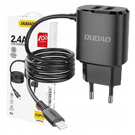 DUDAO ŁADOWARKA 2X USB Z WBUCONYM KABLEM DO LIGHTNING 12W DO TELEFONÓW