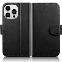 iCarer Wallet Case 2in1 etui iPhone 14 Pro skórzany pokrowiec z klapką Anti-RFID czarny (WMI14220726-BK)