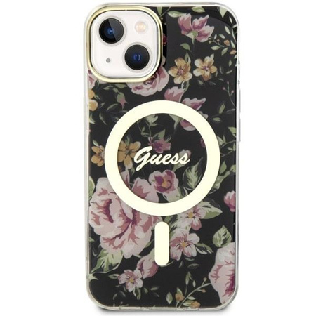 Etui Guess GUHMP14SHCFWSK na iPhone 14 - czarne Flower MagSafe