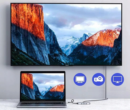 Adapter do laptopa CO2, Hub 9w1, USB-C, HDMI ,4K, karta SD , karta Micro SD, Ethernet Gigabit, Jack 3,5 mm, Space gray 0044