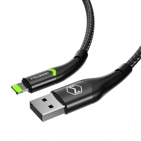 MCDODO KABEL USB LIGHTNING SZYBKIEGO ŁADOWANIA 36W DO IPHONE 13 14 2M LED CZARNY